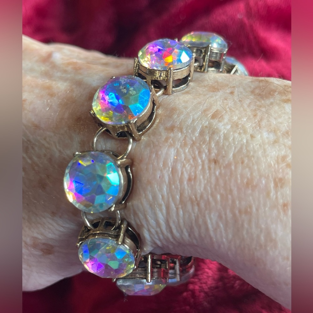 Bracelet aurora borealis crystal bling link adjustable sparkly pick color chunky